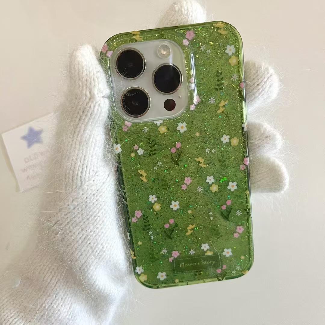 Green Floral Phone Case for iPhone 14/15/16 Pro Max iPhone 17 Pro
