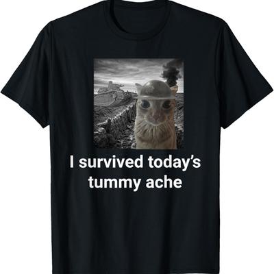 I Survived Today's Tummy Ache Funny Meme Cat T-Shirt