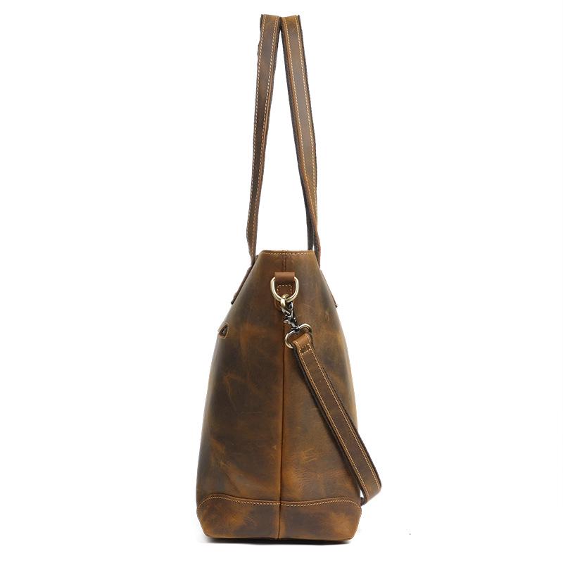 Vintage Unisex Crazy Horse Leather Tote Bag: Large Capacity, Fashionable Single Shoulder Cowhide Handbag