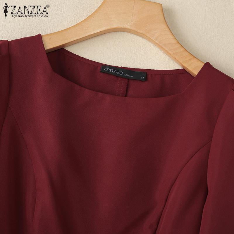 ZANZEA Lässige Damen-Bluse mit O-Ausschnitt und einfarbigen 3/4-Ärmeln
