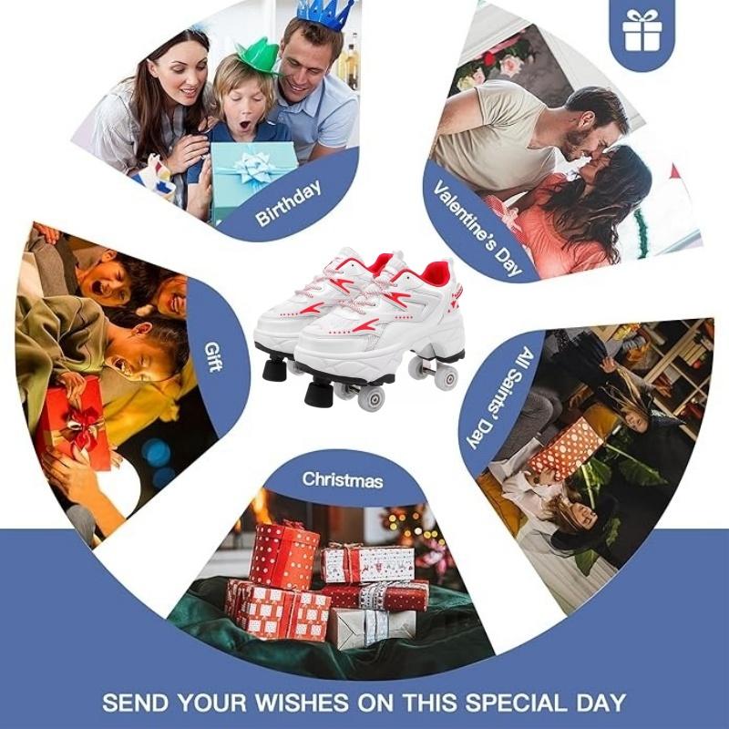 2025 New Dual-purpose Roller Skating Deformation Shoes Double Row Roller Skating Shoes Modified Version Four-wheel Running Shoes