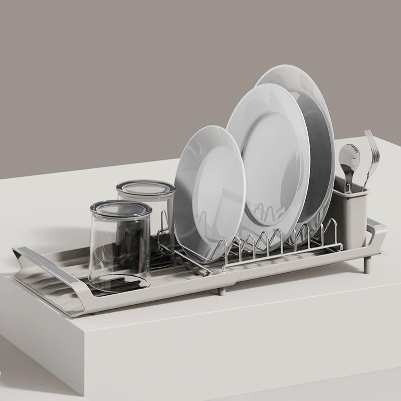 Compact Adjustable Kitchen Dish Drying Rack Countertop Small Space Iron Utensil Organizer With Cutlery Holder