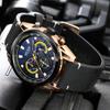 Megir Rose Black Luxury Chronograph Men Watches with Leather Strap