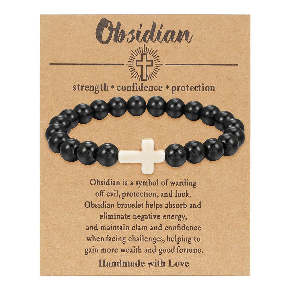 Cross Natural Stone Beaded Bracelet New Tiger Eye Lava Stone Adjustable Bracelet Set 3