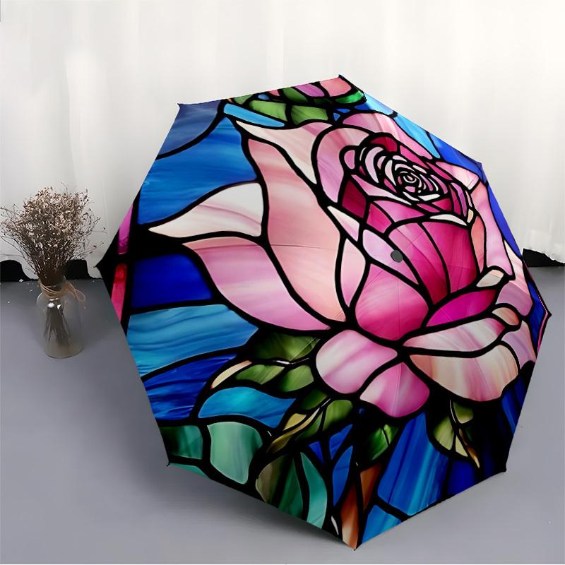 1pc Rose Window Automatic Open/Close Umbrella Compact Folding Umbrella, All-Season Portable Umbrella for Women/Men F1124171