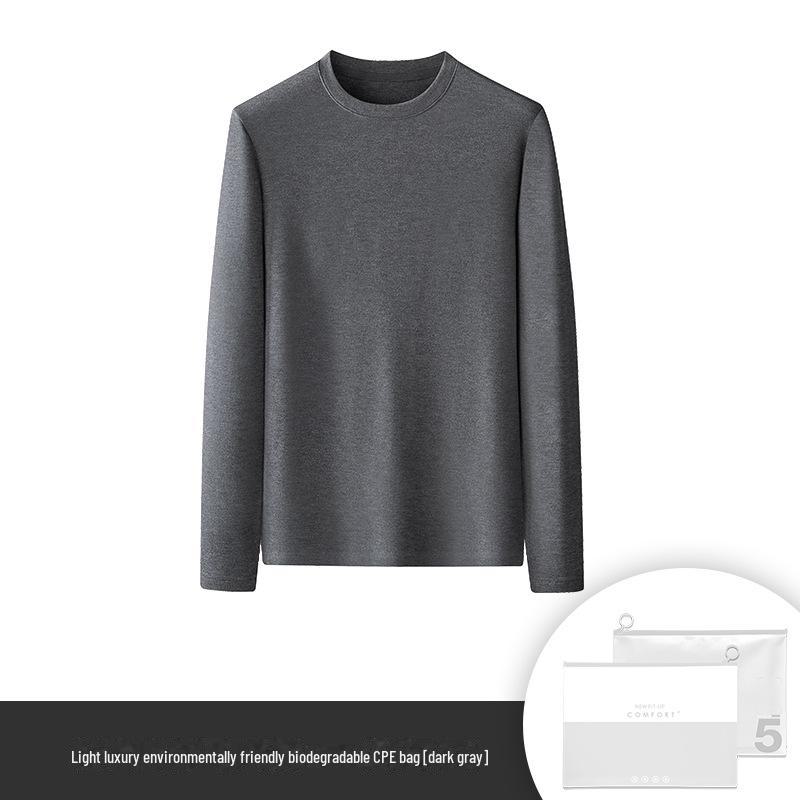 Men's Warm Double-Faced Fleece Tencel Top: Thickened, Velvet, Round-Neck, Solid Color, Perfect for Autumn and Winter.