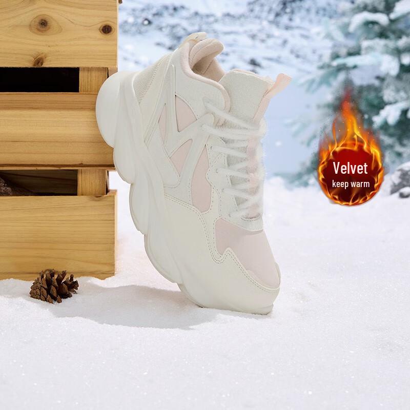 361° Women s Autumn/Winter Plush-Lined Thick-Soled Sneakers 38