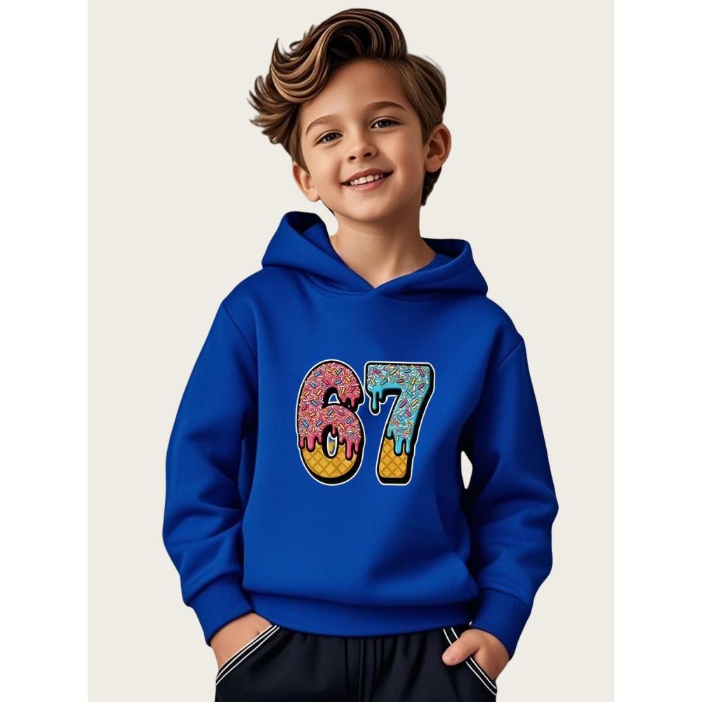 Huiteng1 Meme 67 Patroon Hoodie voor Jongen Casual Ronde Hals Korte Mouwen Hoodie Comfortabel Trendy Street Lange Mouw Kinderkleding 130