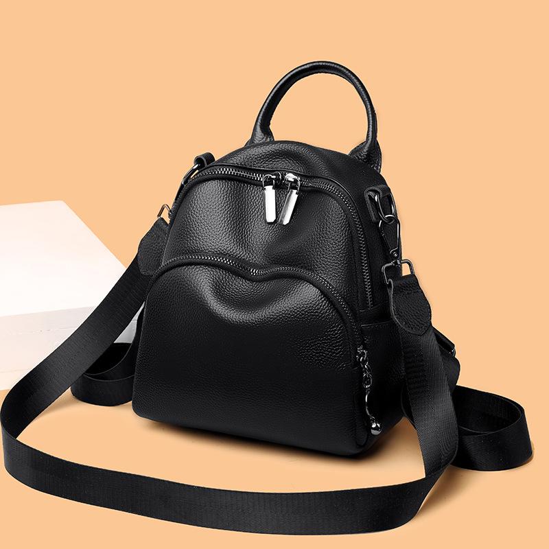 New Hig Quality Women's Backpack Black Simple Multi-zipper Women's Shoulder Bag