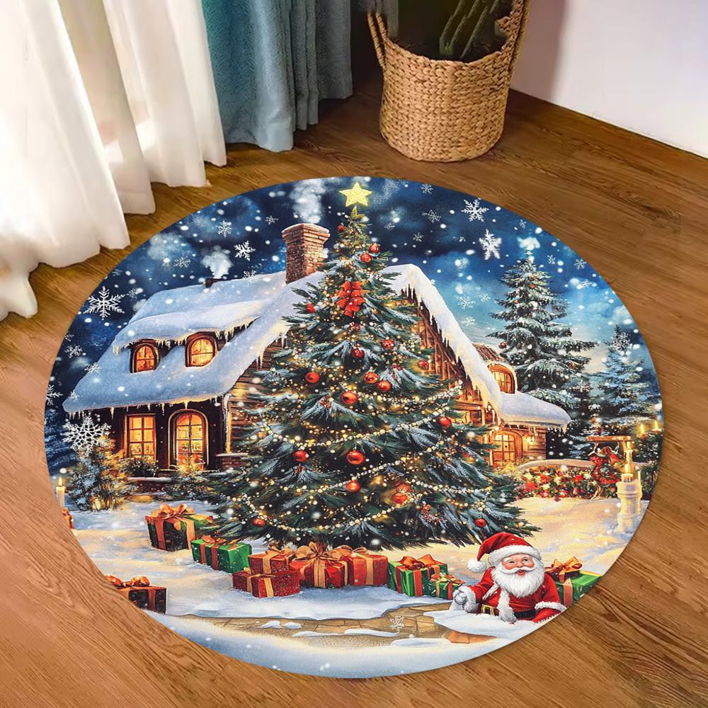 Festive Snowflake Christmas Tree Pattern Rug Soft Floor Mat for Living Room Bedroom Winter Holiday Home Decor Carpet