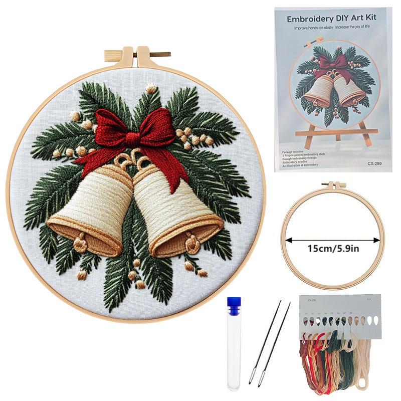 1set Christmas Embroidery Kit, Animal Theme Material Kit with English Stitch Instructions, DIY Embroidery Craft Material Kit