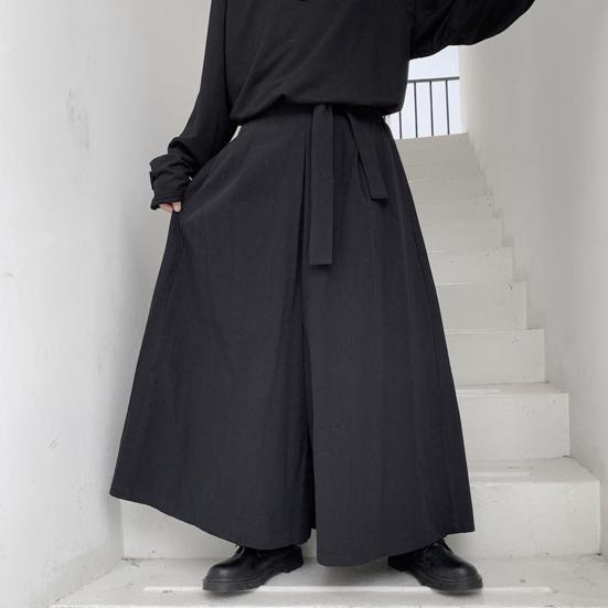 Herren Hose Übergröße Einfarbige Elastische Taille Weiter Bein Punk Warm Schnürung Japanischer Stil Herrenhose für Cosplay