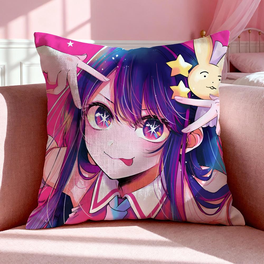 Anime O-Oshi No Ko Cushion Cover Breathable Linen Pillowcase Summer Odorless Eco-Friendly Invisible Zipper Washable