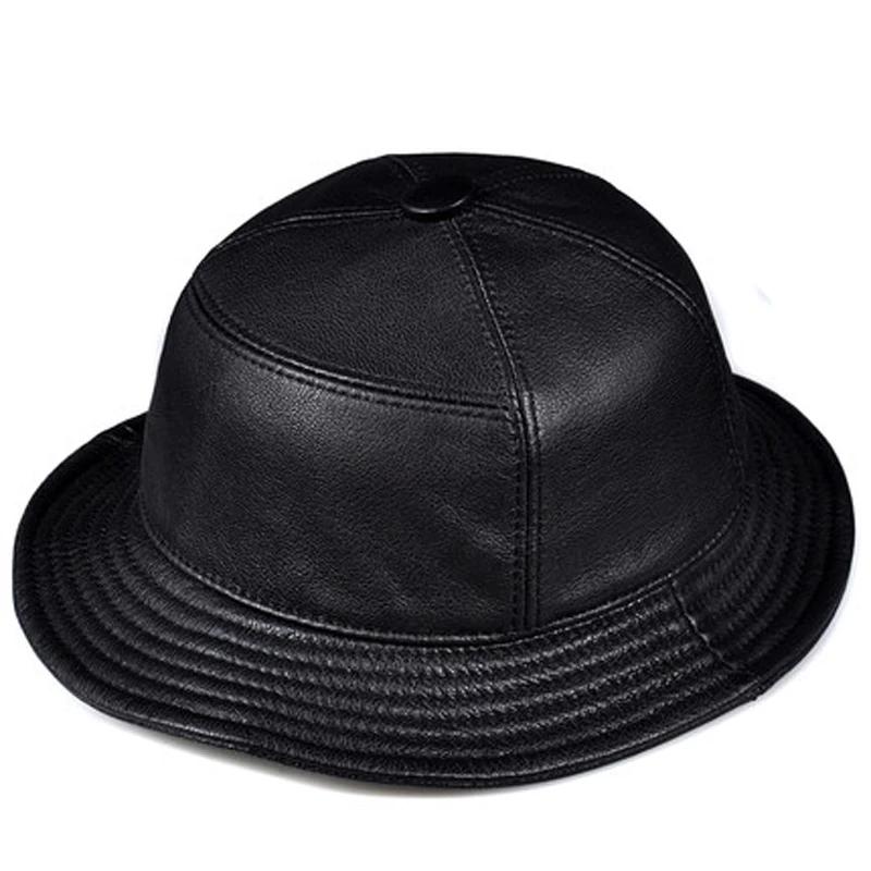 Mode coréenne ACC unisexe en cuir véritable seau chapeaux hommes femmes décontracté casquettes de pêche mâle ajusté noir bassin casquette Sombrero Mujer