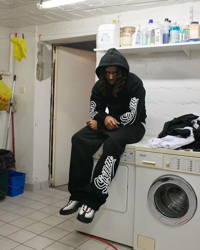 6PM Vyšívaná mikina s kapucí a tepláky Hip Hop Pánská sportovní souprava