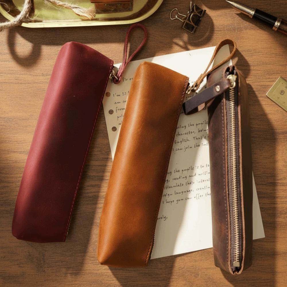 PU Leather Makeup Brush Storage Bag Zipper Closure Dust-Proof Pencil Pouch Case Portable Pen Bag Student Use