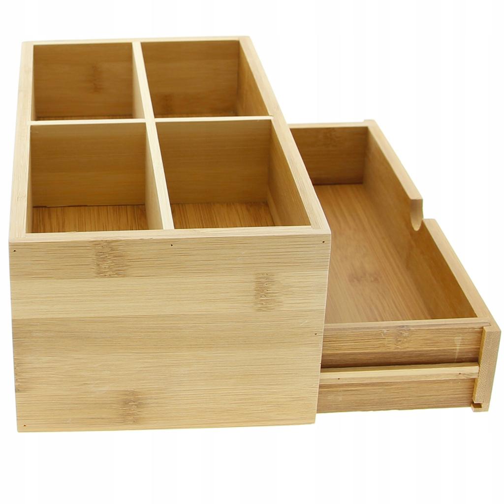 Bamboo Box Organizer Container For Nail Polishes And Cosmetics With 4 Compartments