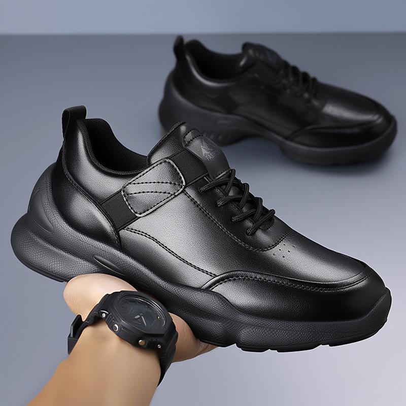 Autumn new light luxury high quality soft leather soft sole casual shoes black waterproof sports shoes