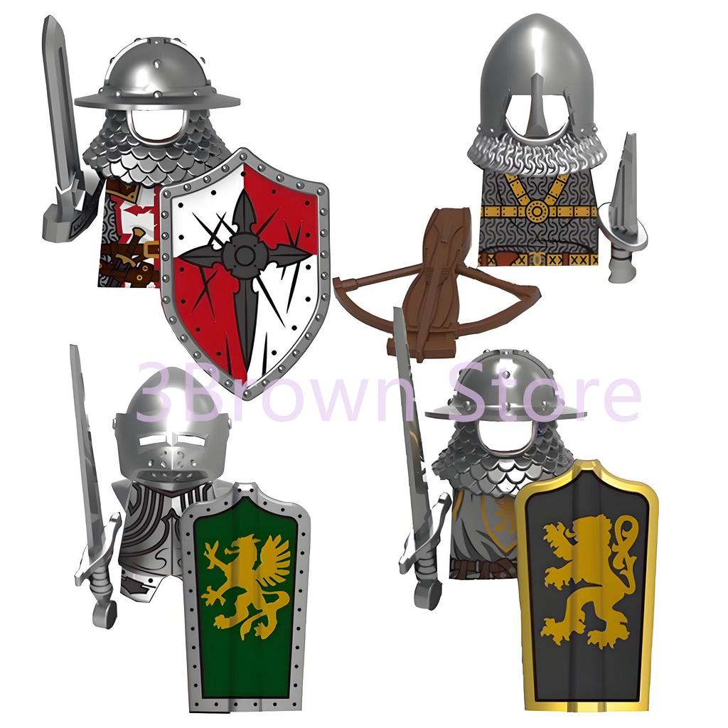MOC Medieval Building Blocks Castle Knights Army Soldiers Warrior Accessories Warhorse Helmets Shields Armor Toy Gifts S036 DIY