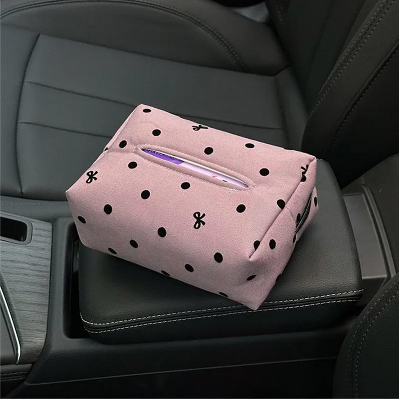 NEW Car Tissue Box Fashionable Polka Dot Bow Tie Hanging Tissue Box Creative Multi-functional In-car Tissue Paper Bag