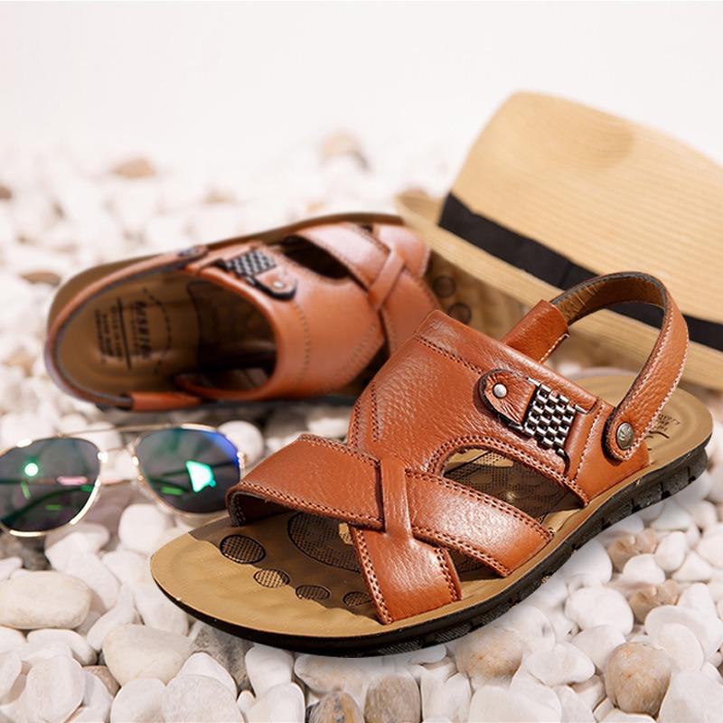 2024 New Men's Sandals Luxury Genuine Leather Men Shoes Casual Non-slip Beach Slippers Comfortable Open Toe Men Sandalias 38-47