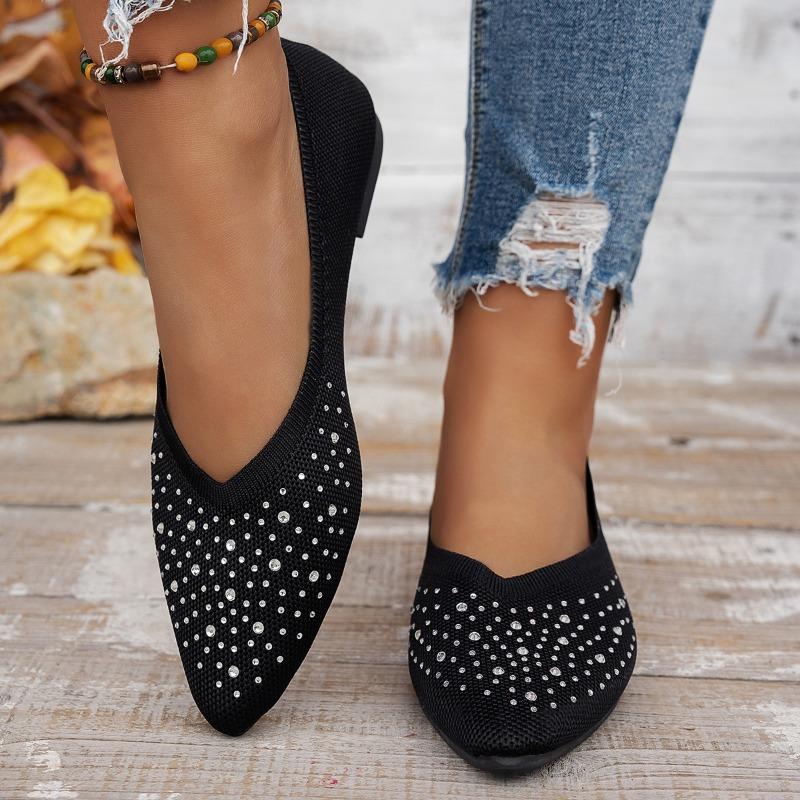 Fashion 2025 High Quality Women's Shoes Shallow Women's Flats Fashion Crystal Solid Daily Flats Women Sexy Pointed Toe Flat Low Heels