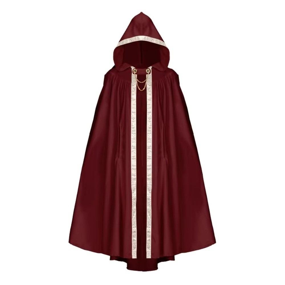 Mantello Medievale con Bordo a Nastro Pastorale Mantello con Cappuccio Fantasy Mantello da Guerriero Mantello di Halloween Adulto