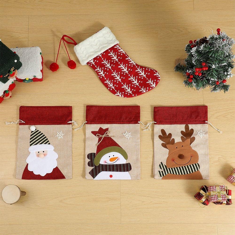 Cartoon Santa Snowman Deer Christmas Gift Bag Dimity Multicolor Christmas Apple Bag Large Capacity Two Sizes