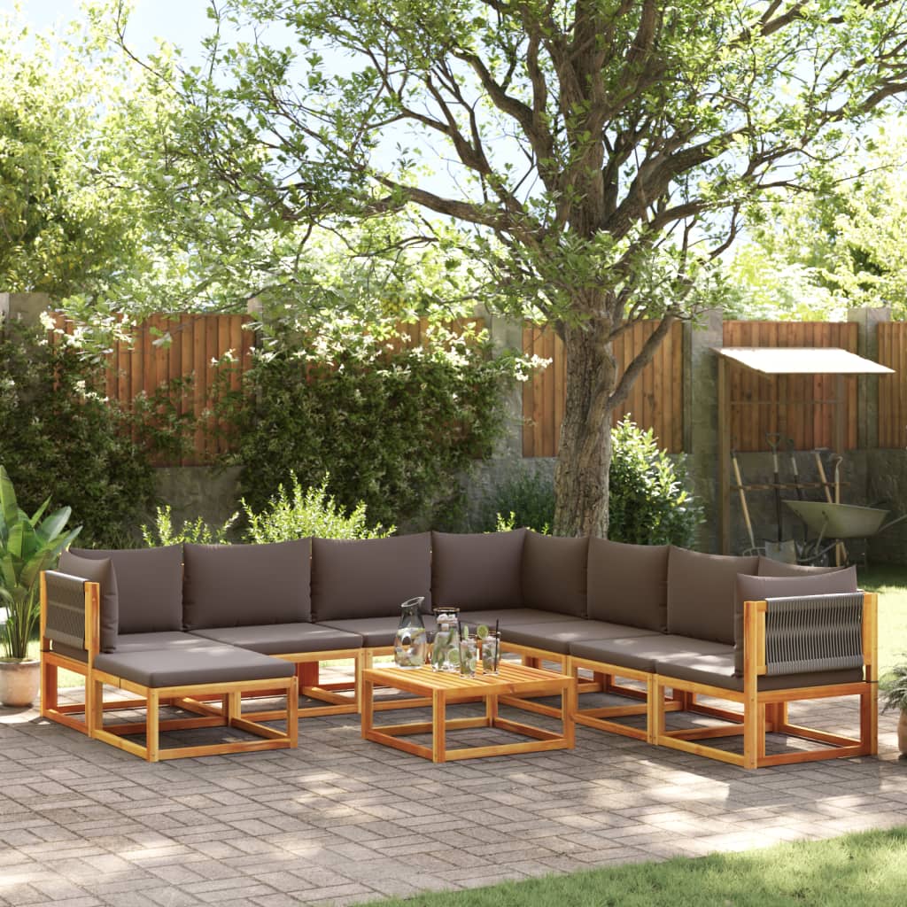 9 Piece Garden Sofa Set with Cushions Acacia Wood & Rope