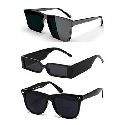 Sheomy Pack of 3 Retro Fashion Rectangle Narrow MC STAND Glasses for Men for Women Trendy Sunglasses Square Frame Funky Eyewear MESH-003