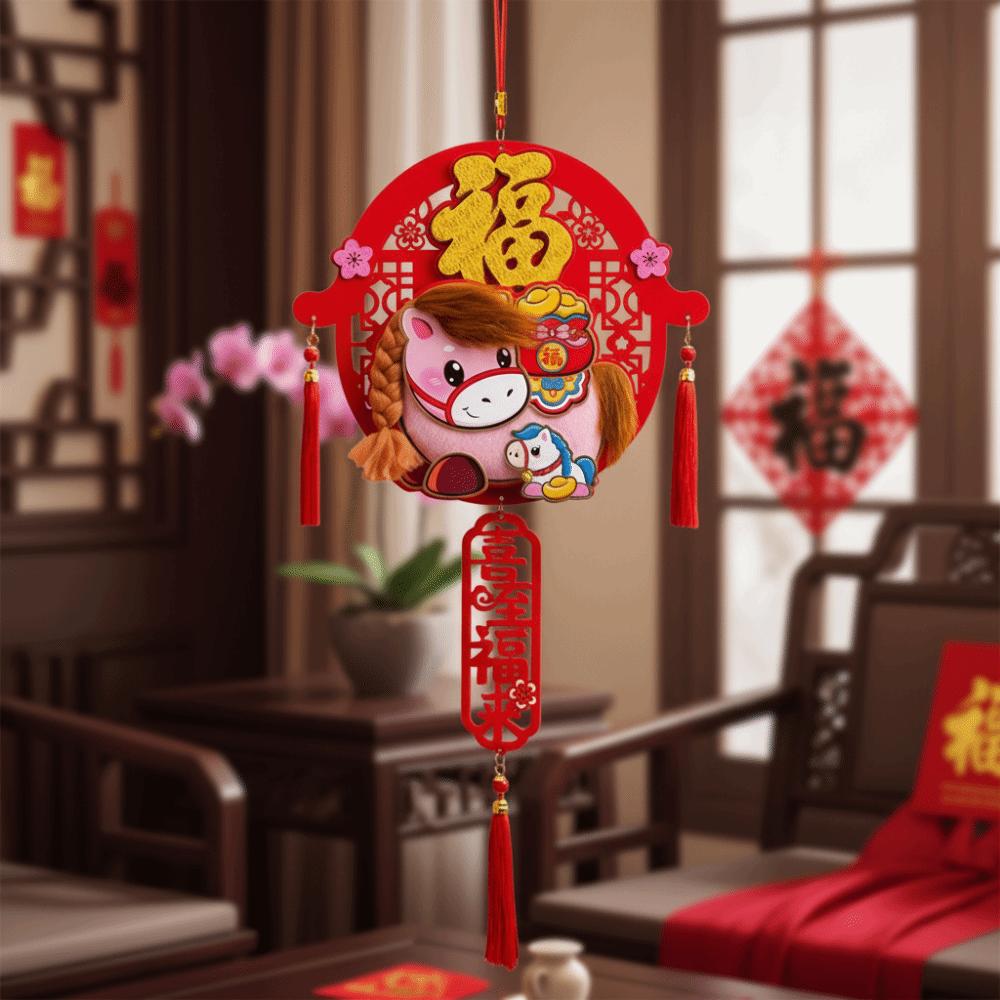 Blessing 3D Horse Year Pendant Cartoon Handmade New Year Door Decoration Traditional Exquisite Plush Decoration Home Furnishings
