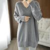 Chaqueta Suéter Otoño e Invierno Talla Grande Diseño Holgado de Largo Medio Cuello en V Tejido de Punto
