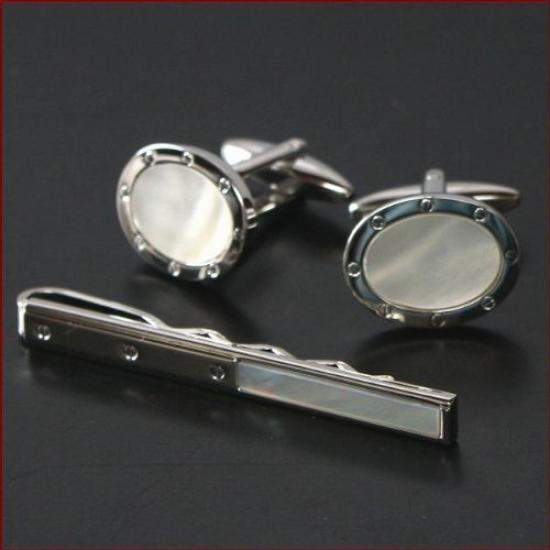 Kamakura Cufflinks Workshop MOP Cufflinks and Tie Clip Set and Tie set03 [Cufflinks Clip]