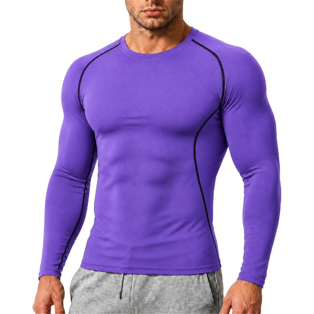 Men's Compression Long Sleeve Shirt Athletic Training Top Quick Dry Breathable High Stretch Base Layer for Running Basketball