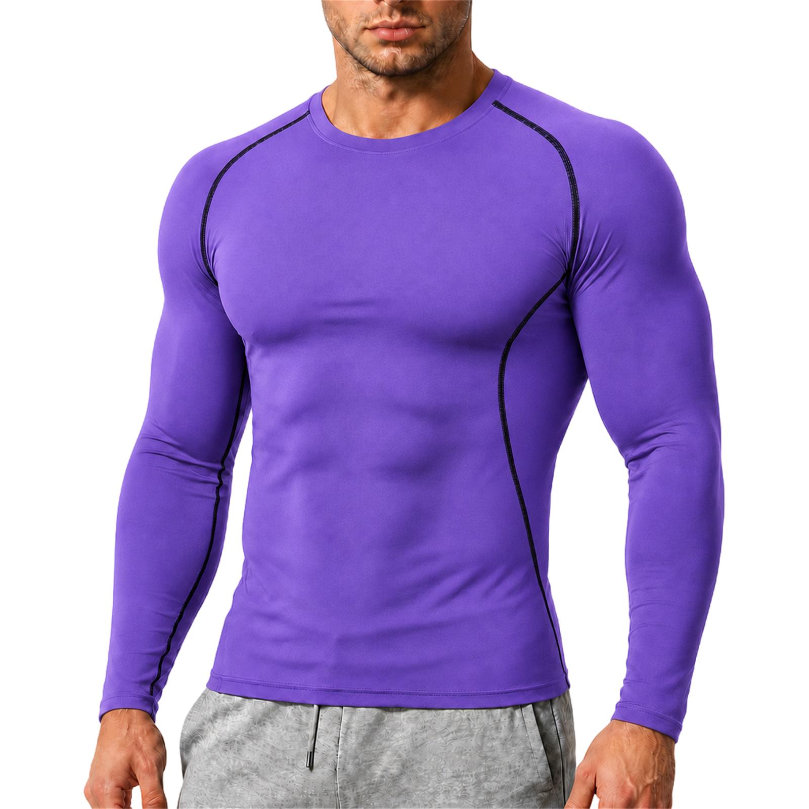 Herren Kompressions-Langarmshirt Sportliches Trainings-Top Schnelltrocknend Atmungsaktiv Hohe Dehnbarkeit Basisschicht zum Laufen Basketball M violett