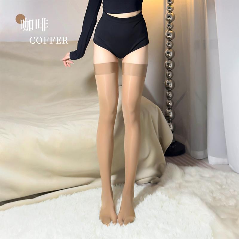 Glossy Thigh-High Toe Socks, Horse Oil Five-Toe Stockings, Ultra-Thin Shiny Over-Knee Black Hosiery for Women