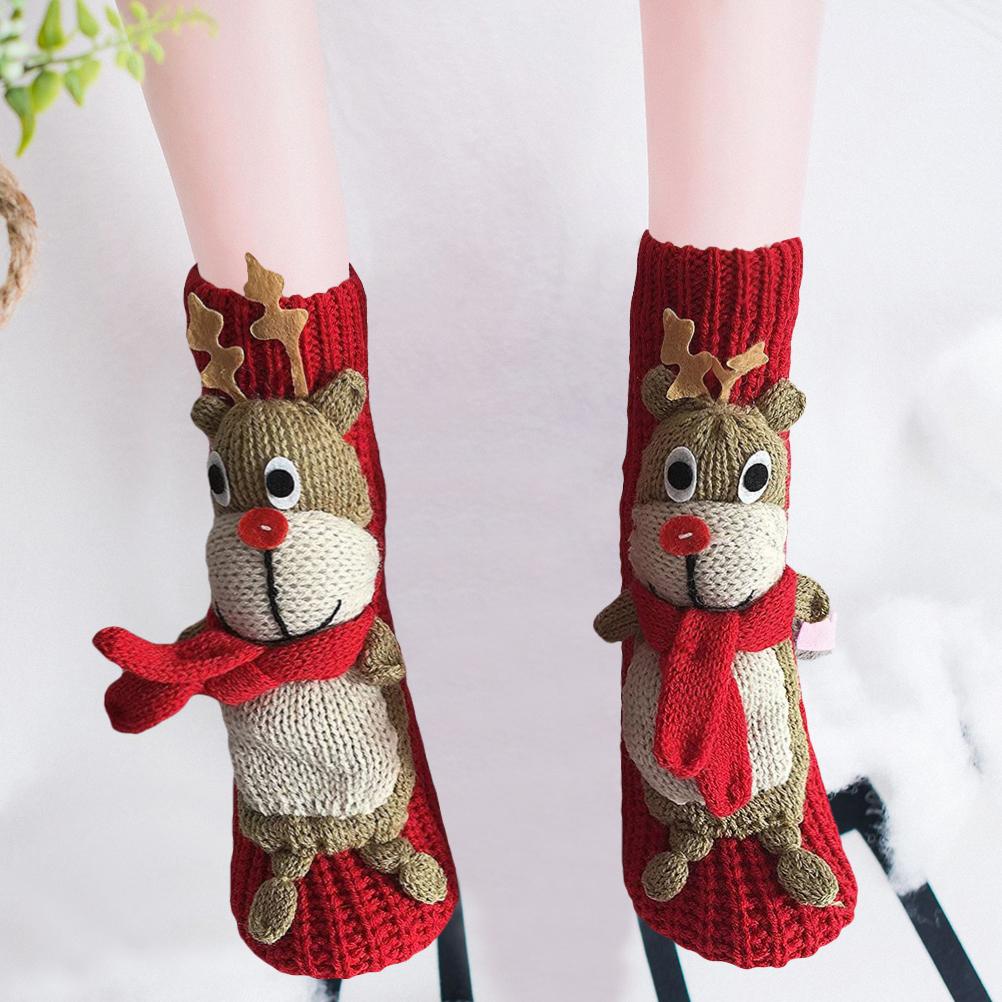 Christmas Floor Socks Non Slip Knit Sweater Socks Winter Thick Warm Socks Cartoon 3D Cute Animal Socks Funny Household