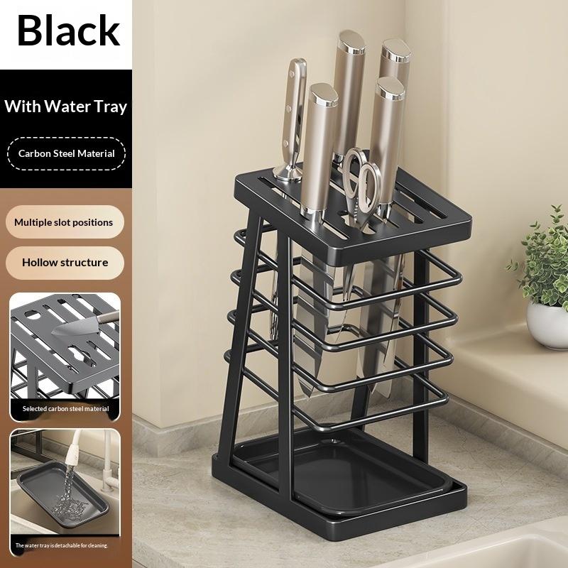 

Квадратный органайзер для кухонной утвари, экономящий место, стойка для хранения режущих инструментов, слив для столешницы, многофункциональный, с покрытием чёрный