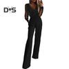 Jumpsuit for kvinner Gjennomsiktig mesh patchwork høy midje med lommer brede ben V-hals ballfest formell bankett jumpsuit