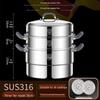 316 Stainless Steel Steamer Pot with Silicone Handle - Large Capacity Multi-layer Stew Basket