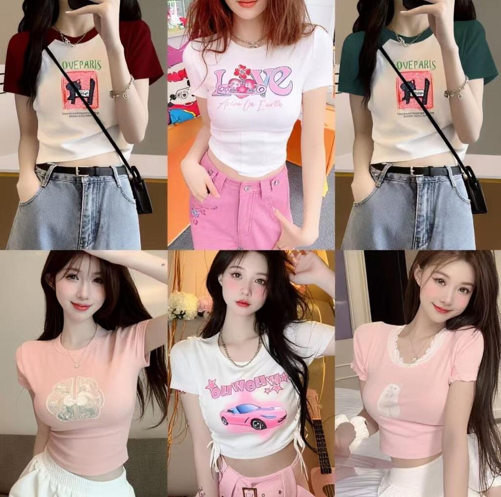 Dopamine Spicy Girl Cropped Tee - Summer Short-Sleeve American Sweet Girl Style Vest