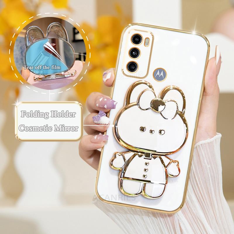Luxury Plating Mirror Holder Case For Motorola Moto G60 G20 G30 G10 G22 G52 G13 G23 G50 G9 Silicone Stand Cover