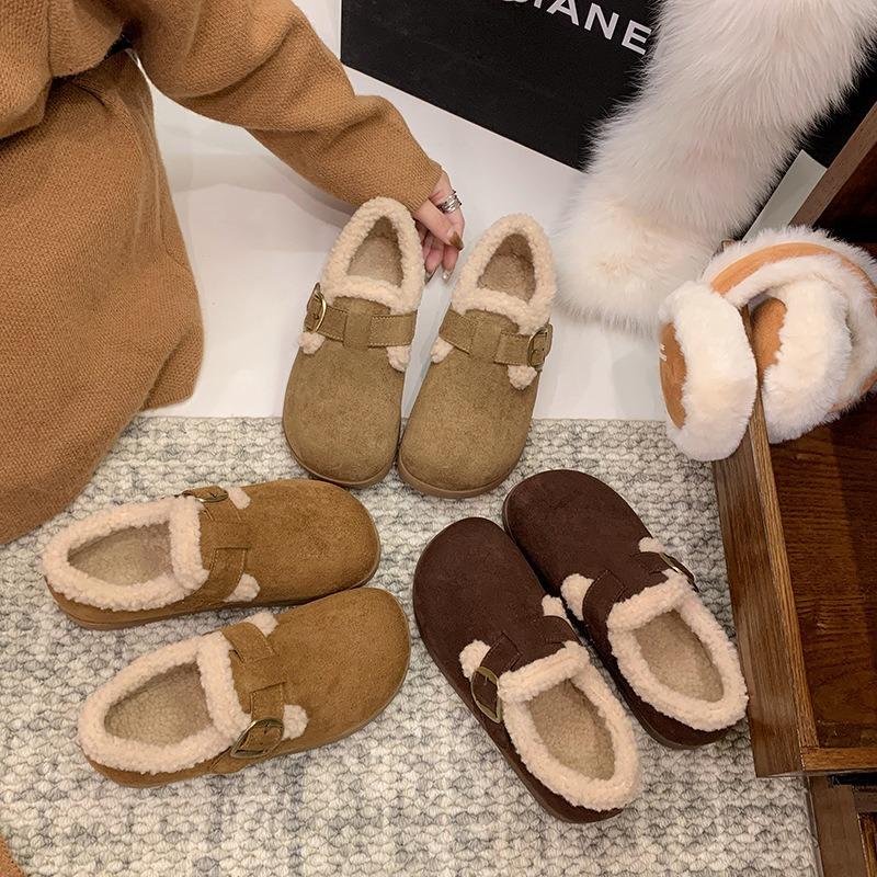 Damen Samt Ein-Pedal Beanie Schuhe mit dicker Sohle, neue Winter Plüschschuhe, Schneestiefel, Boken Baumwollschuhe