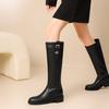 Krazing Pot Cow Split Skin Round Toe Med Heels Knight Boots Size 46 Size 45 Zip Plus Size Women Sewing Thigh High Boots