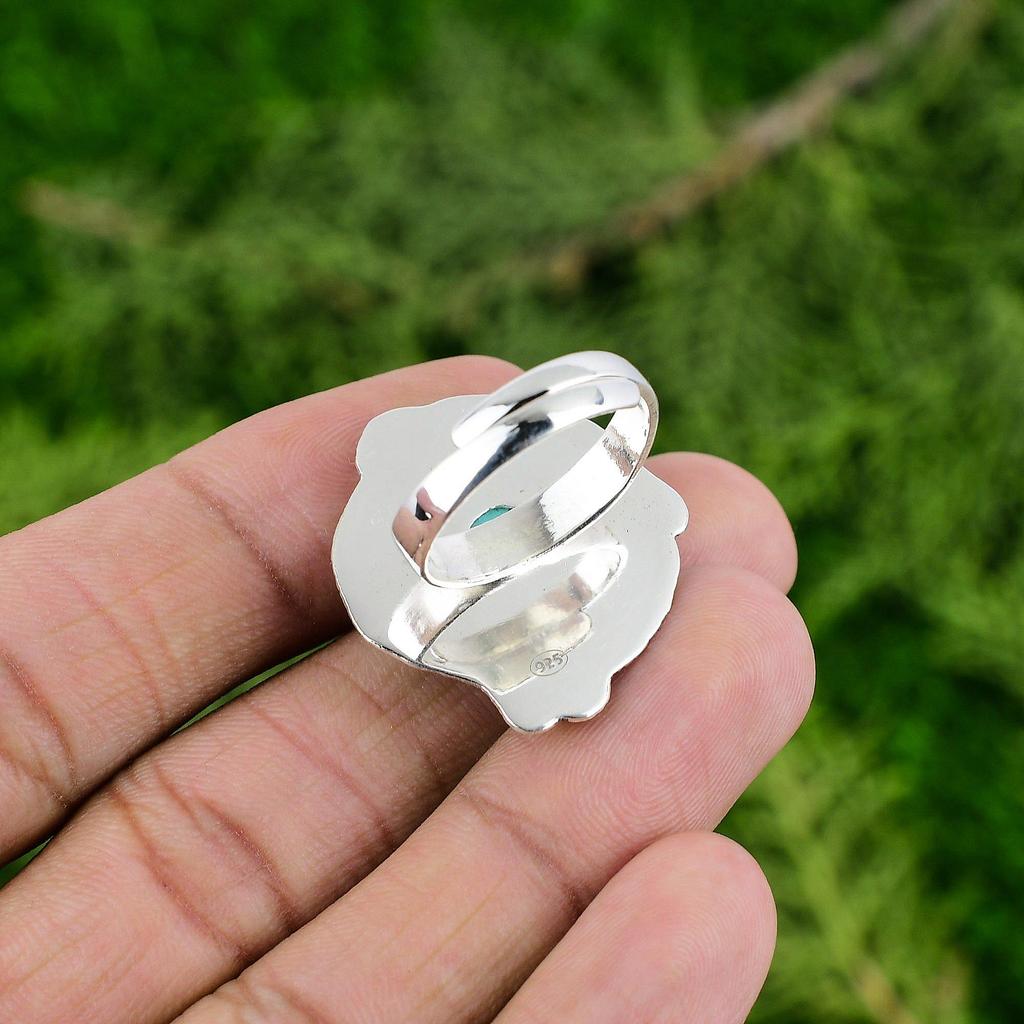 Round Tibetan Turquoise Stone 925 Silver Sister Bezel Promise Throat Chakra Ring