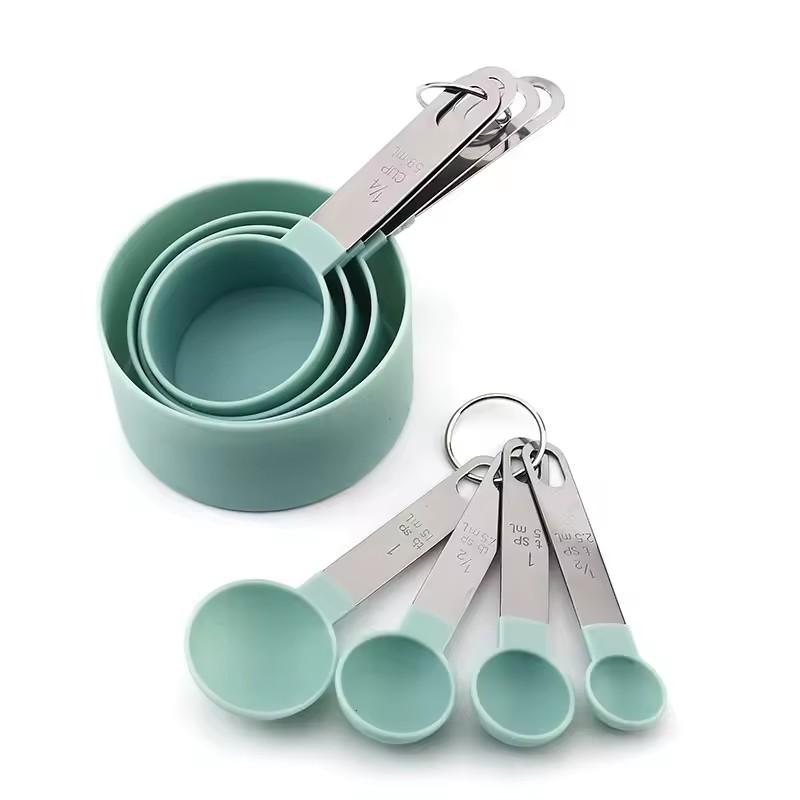 Ensemble de 8 tasses et cuillères à mesurer Pour la pâtisserie Gâteau Pâtisserie Ustensiles de cuisine Poignée en acier inoxydable Accessoires d'outils de cuisine Gadget vert