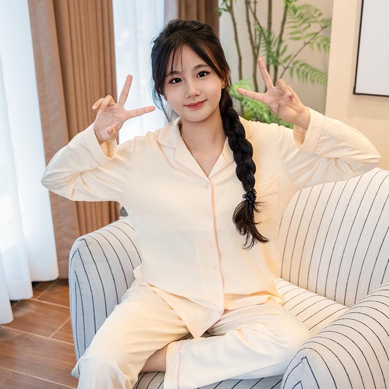 2025 Women's Pure Cotton Solid Color Pajamas - Energetic Girl Autumn/Spring Style, Soft Home Wear