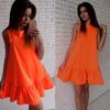 Women Summer Sleeveless Solid Round Neck Fold Casual Dress Female Outdoor Vacation Party Mini Dress