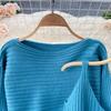 Twist Crop Sweater Solid Color Slim Knit Set Dress Two Piece Set Women All Match Autumn Winter For Ladies Hip