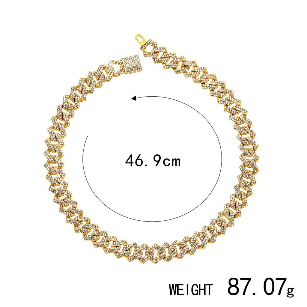 Exaggerated Personality Punk Cuban Chain Alloy Rhinestone Necklace Bracelet Direct Sales